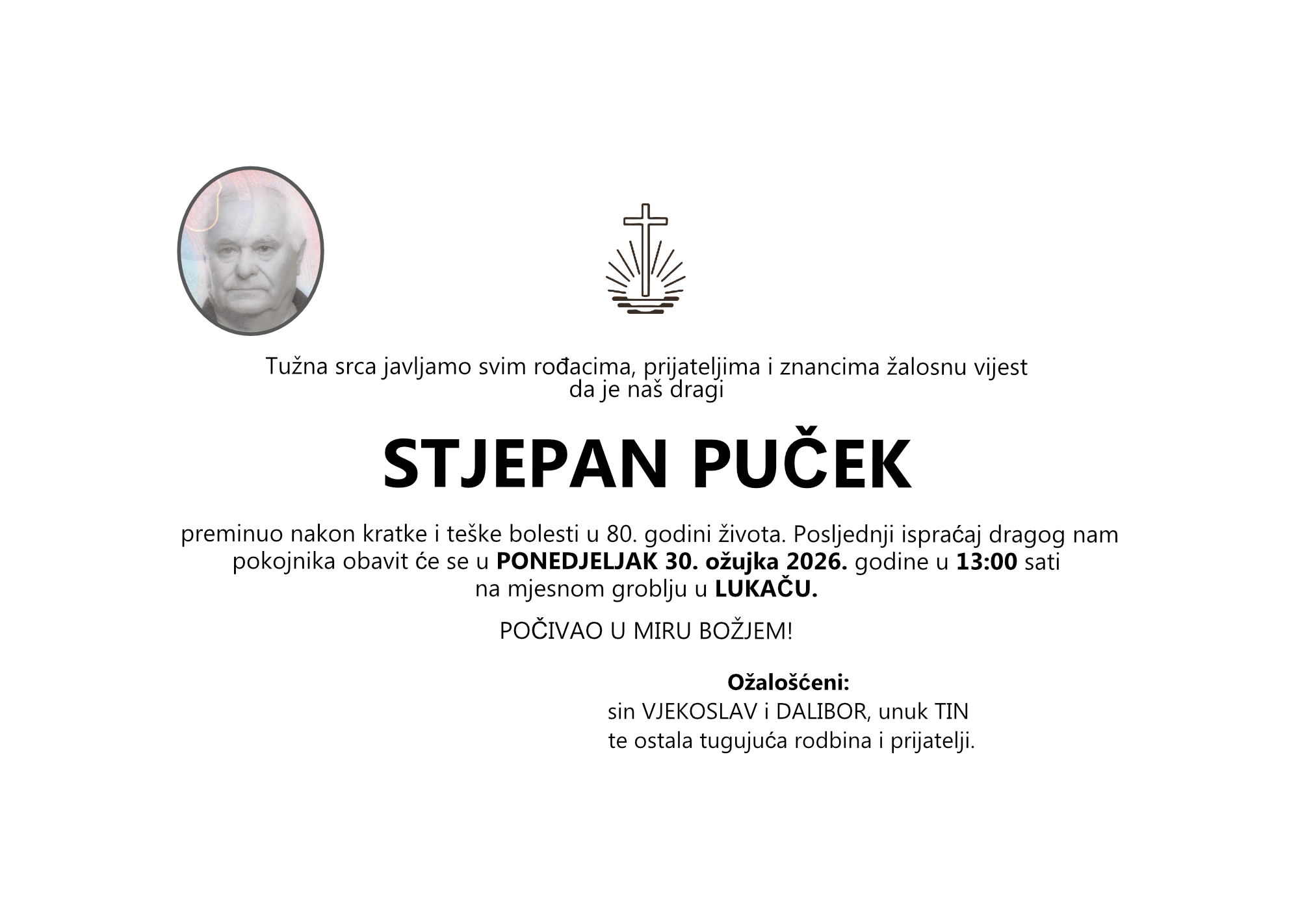 Stjepan Puček, ponedjeljak 30.03.2026.god. u 13:00 h, Lukač