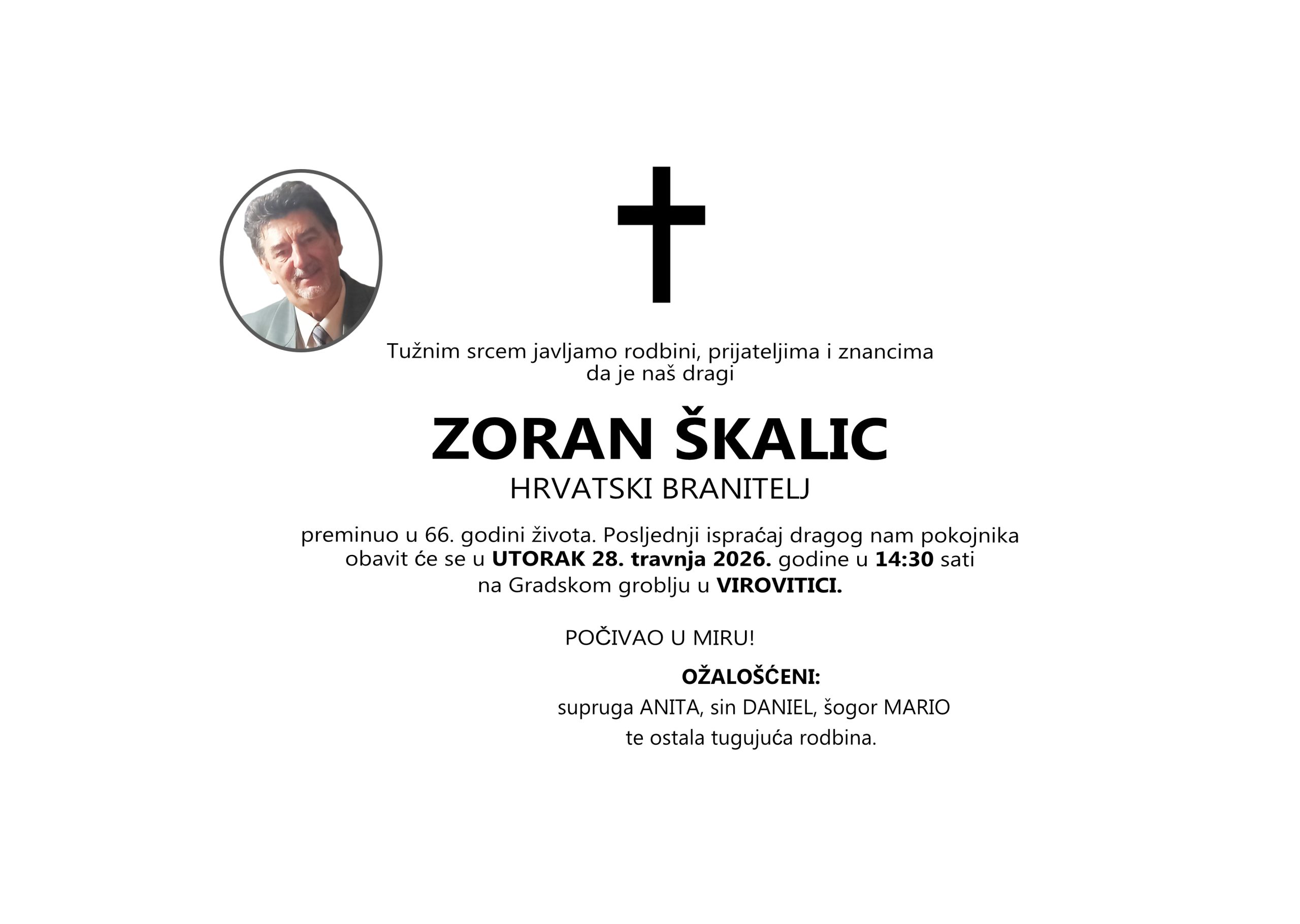 Zoran Škalic, utorak 28.04.2026.god u 14:30 h, VIROVITICA