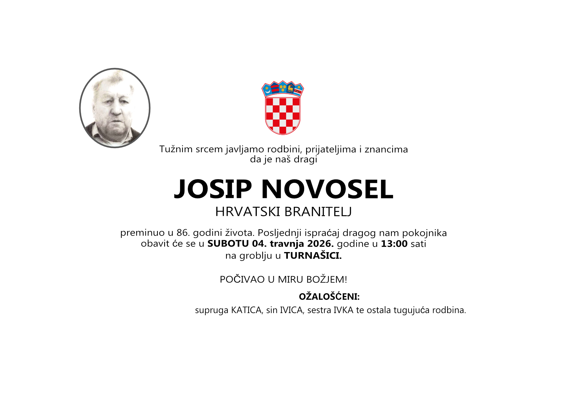 Josip Novosel, subota, 04.04.2026. god. u 13:00 h, Turnašica