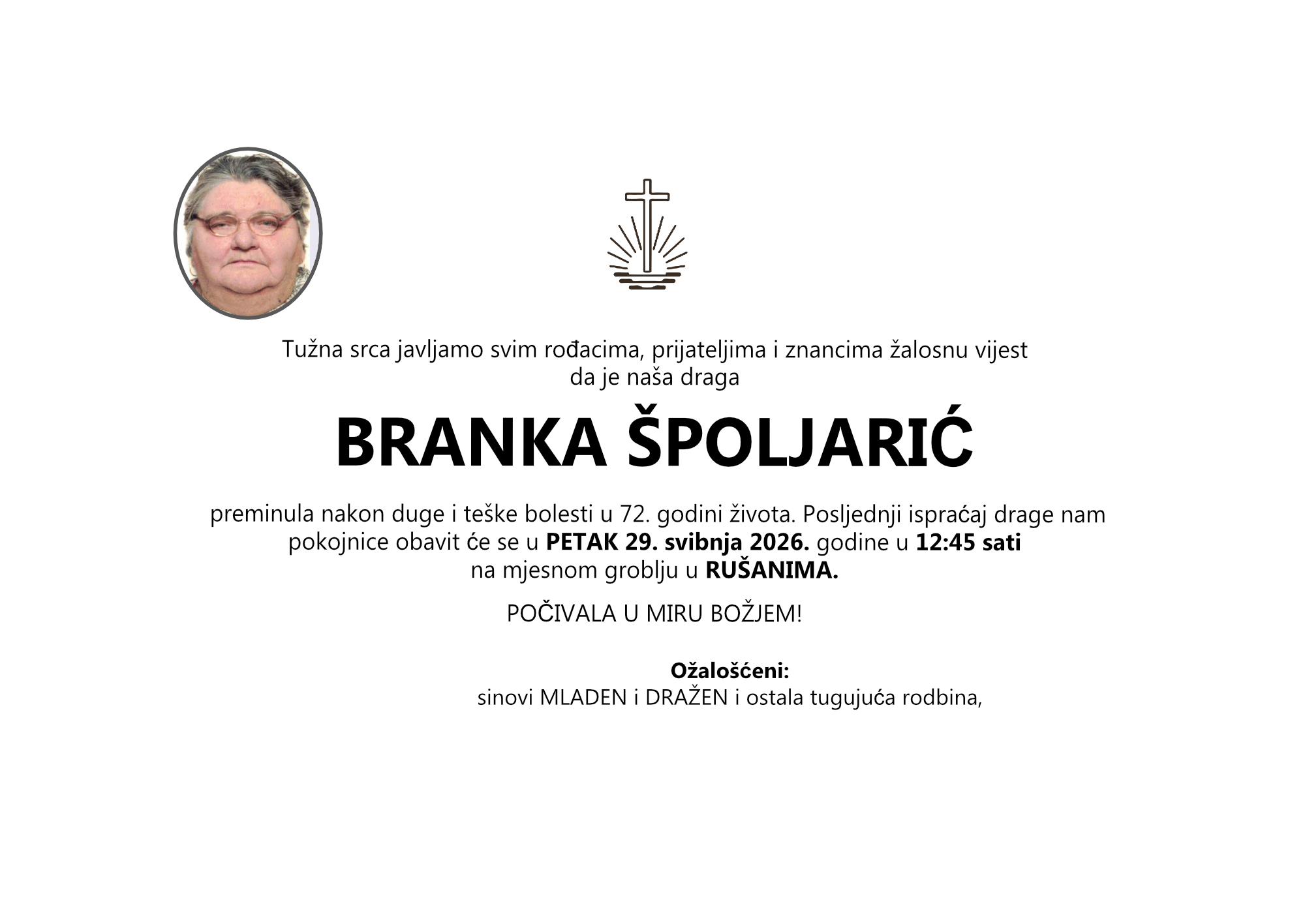 BRANKA ŠPOLJARIĆ, Rušani 29.05.2026. 12:45h