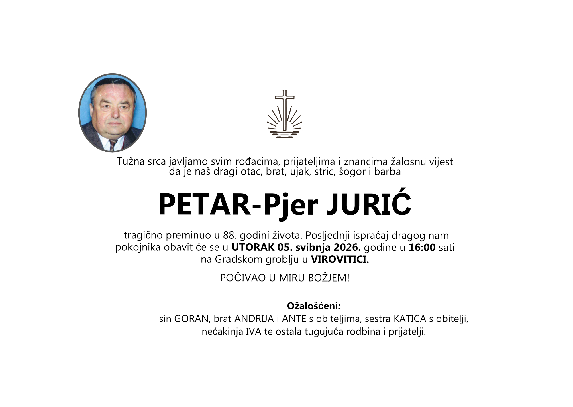 PETAR JURIĆ, utorak 05.05.2026. god u 16:00 h. VIROVITICA