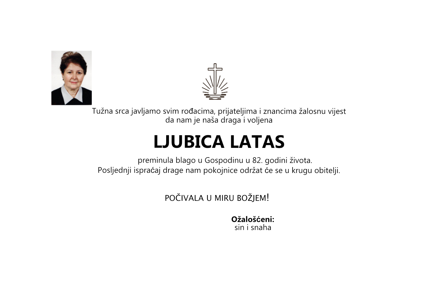 Ljubica Latas, pokop u krugu obitelji