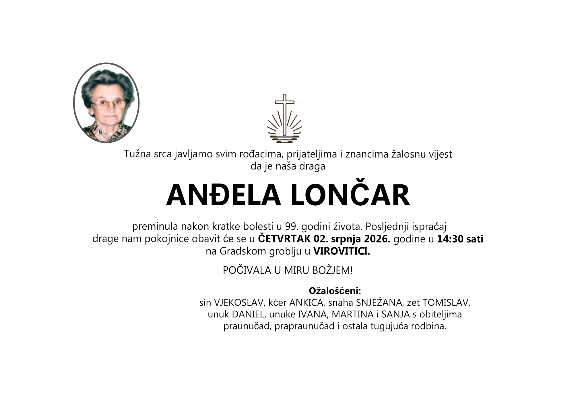 ANĐELA LONČAR, četvrtak 02.07.2026. god. u 14:30 sati, VIROVITICA