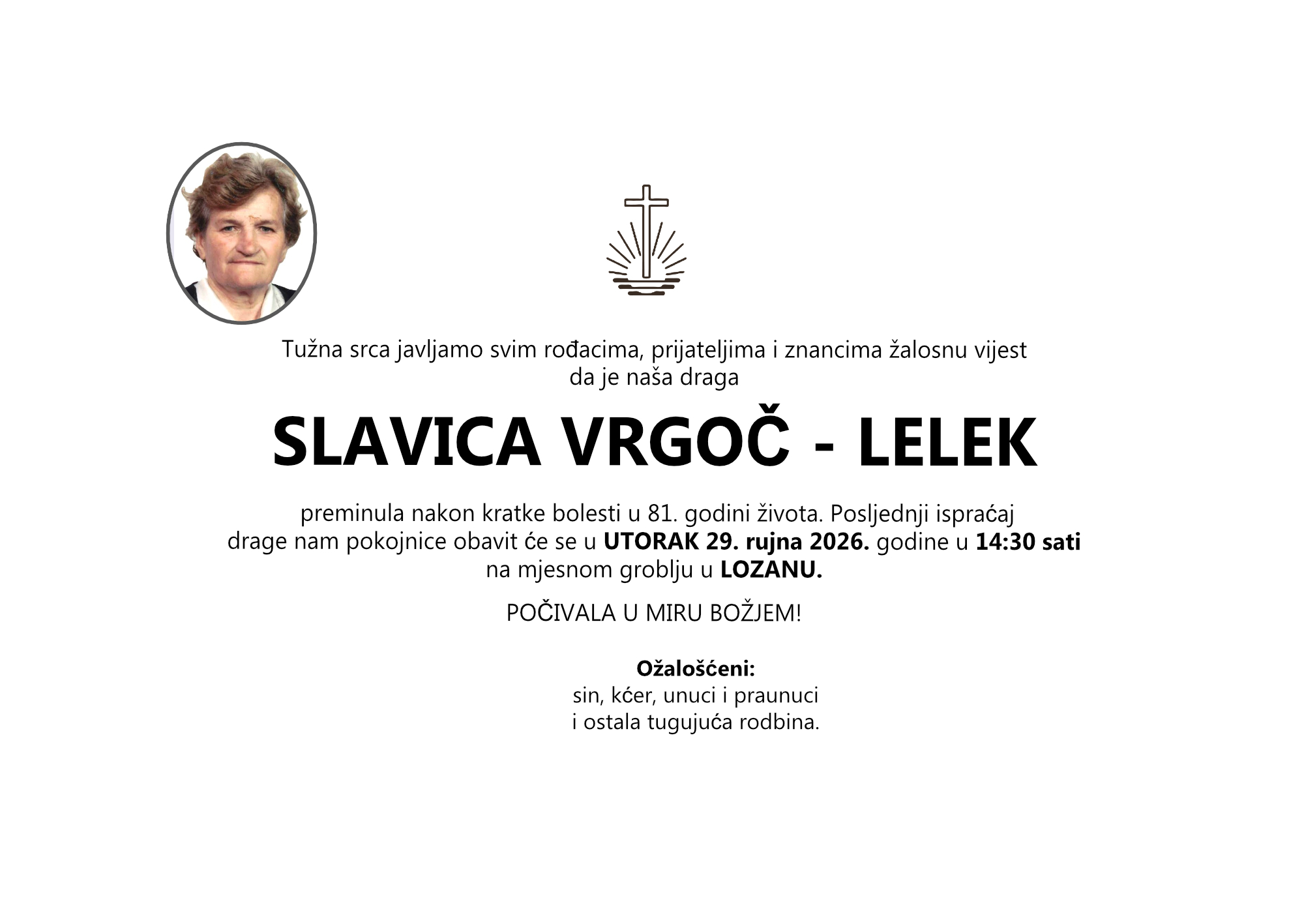SLAVICA VRGOČ - LELEK, utorak 29.09.2026. god. u 14:30 sati, LOZAN