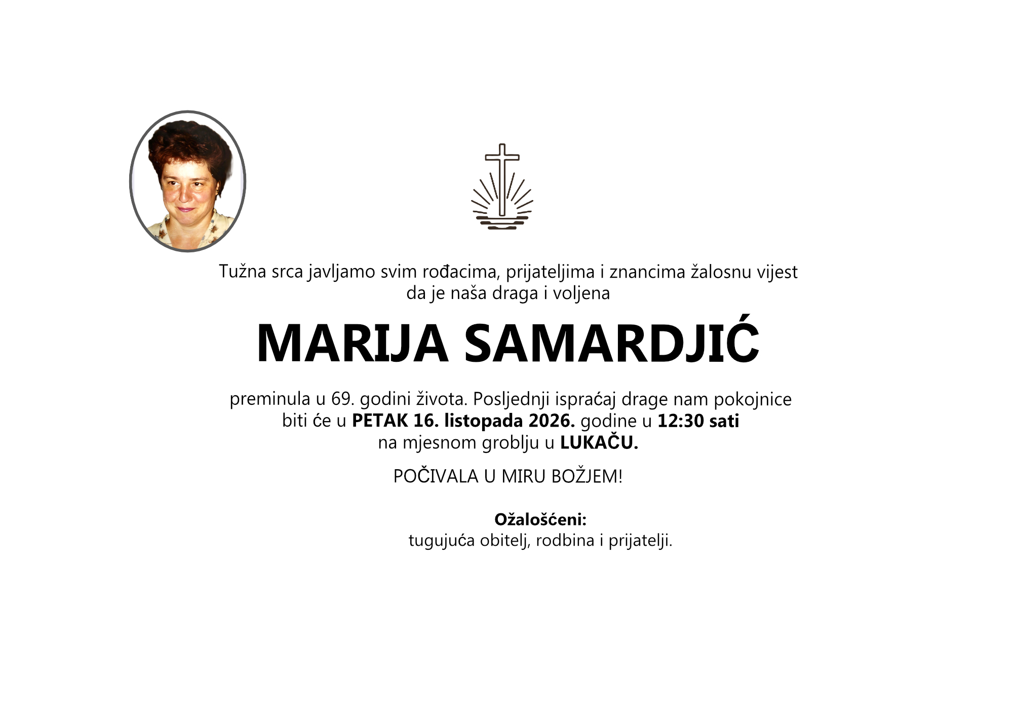 MARIJA SAMARDJIĆ, petak 16.10.2026 god u 12:30h LUKAČ