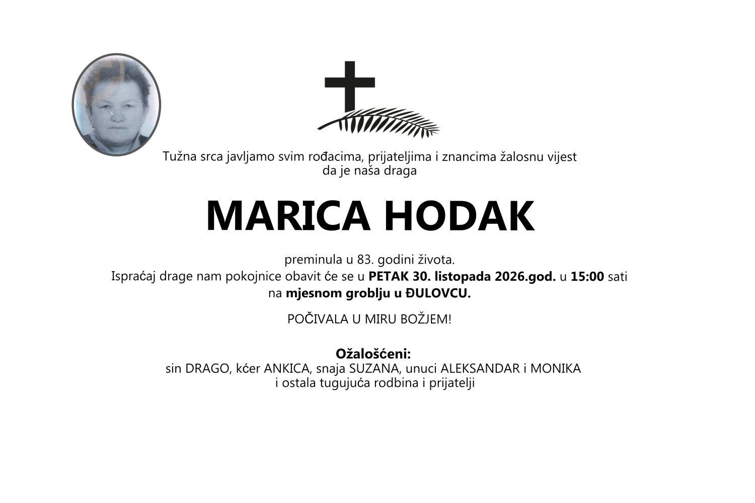 Marica Hodak Osmrtnica JPGa