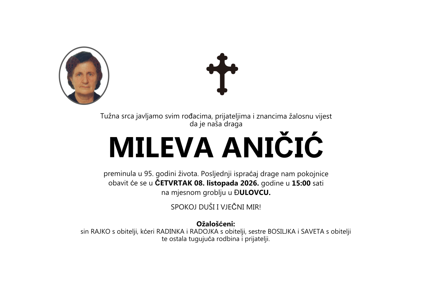 Mileva Aničić Osmrtnica JPG