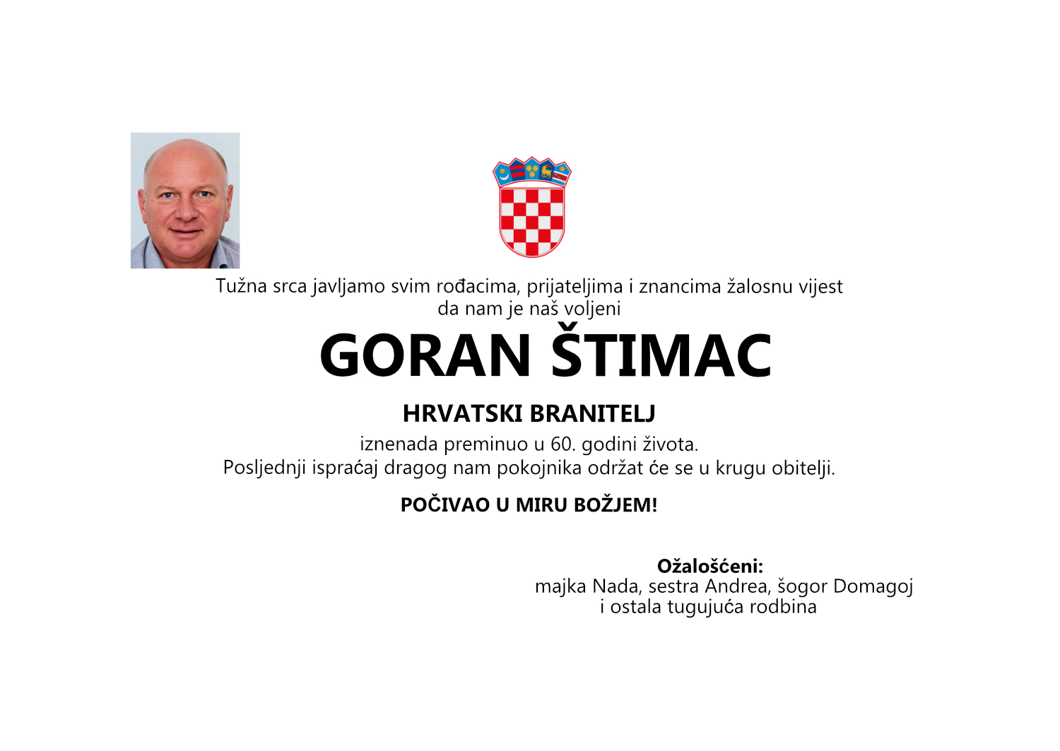 Goran Štimac, pokop u krugu obitelji
